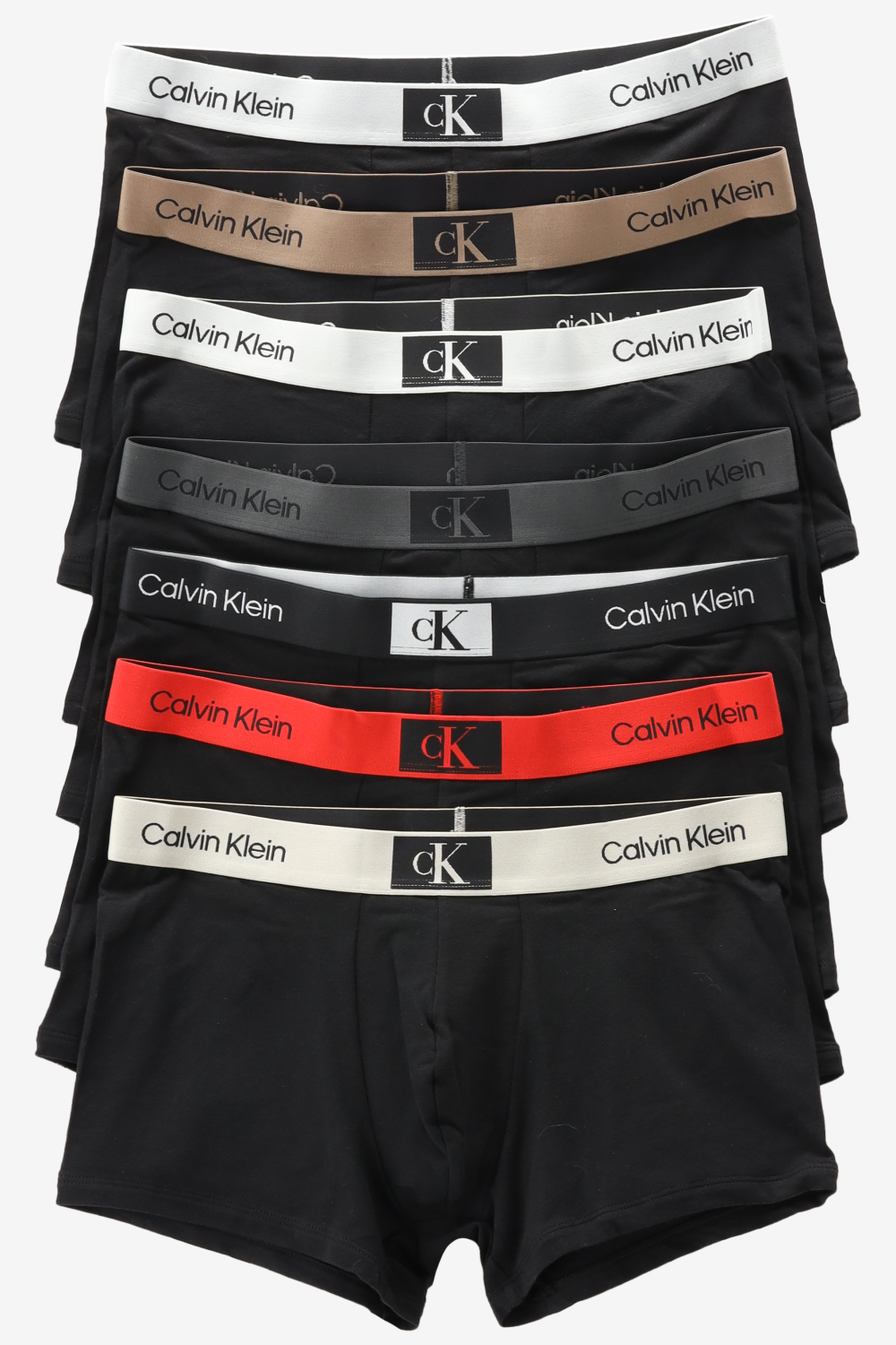Calvin Klein heren boxers normale lengte (7-pack) - zwart met gekleurde tailleband - Maat: S