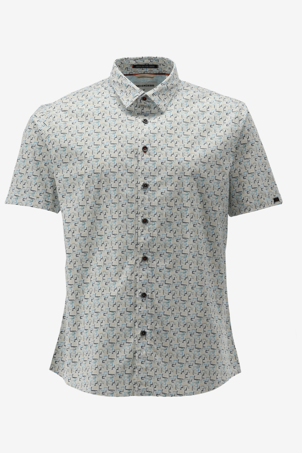 NO-EXCESS Overhemd Shirt Short Sleeve Stretch Allover Printed 23440243 036 Aqua Mannen Maat - XXL